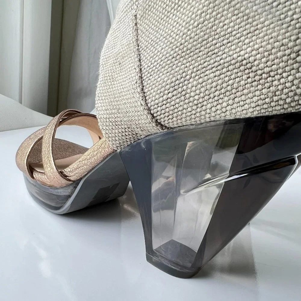 FARYL ROBIN Drea Metallic Clear Heel Platform Ankle Booties - Picture 6 of 12